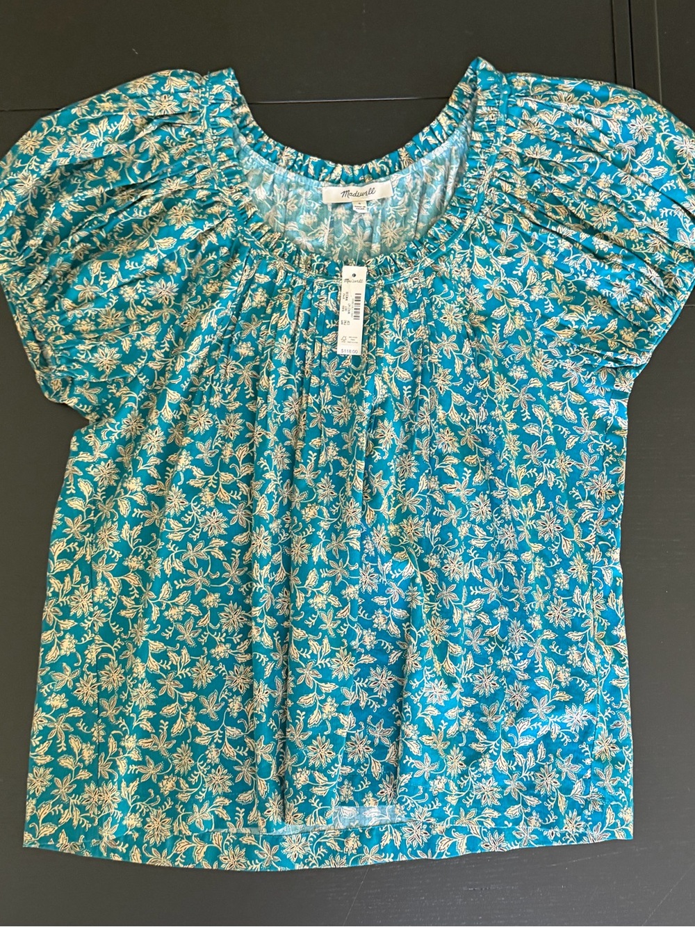 NWT Madewell Teal Floral Puff-Sleeve Blouse